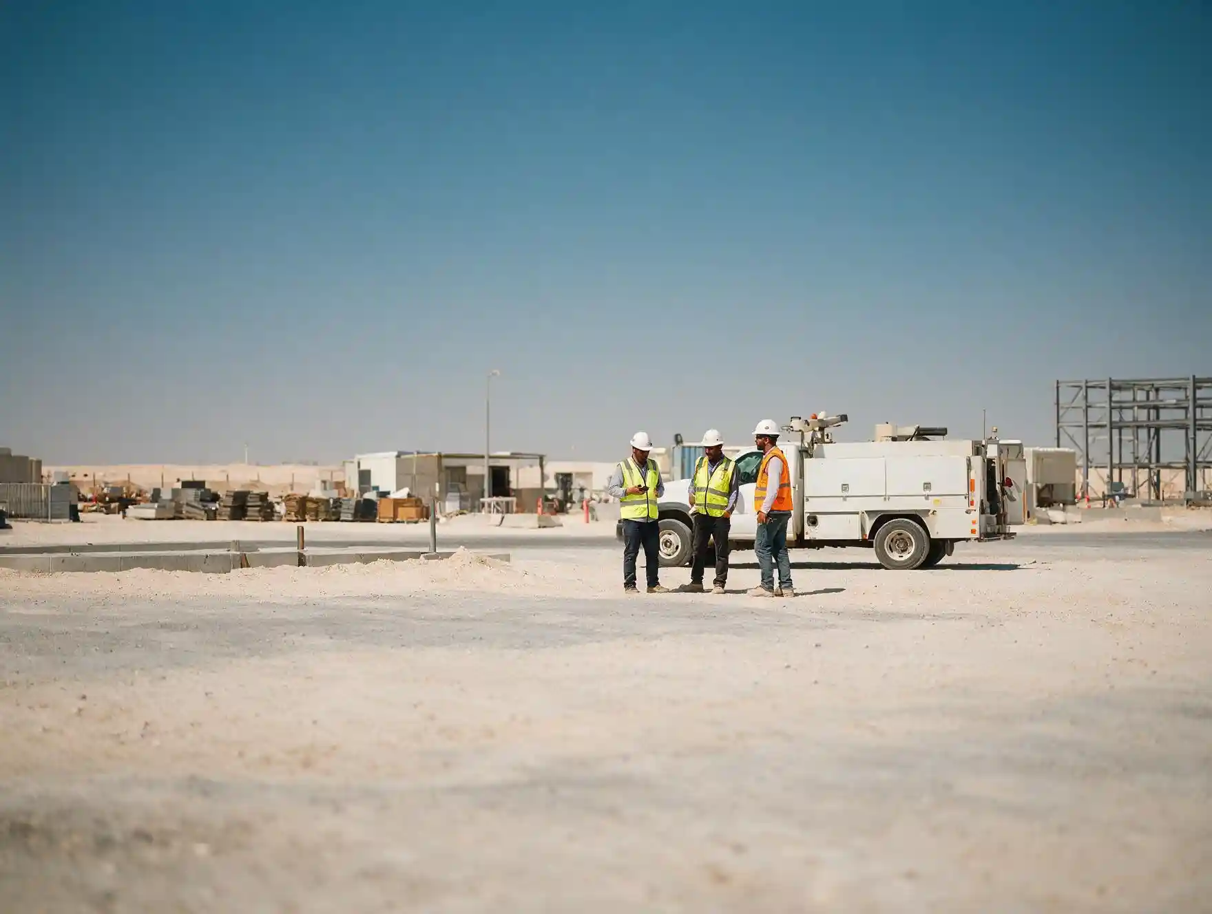 Field team working at an industrial site in Saudi Arabia where hours are tracked by mobile