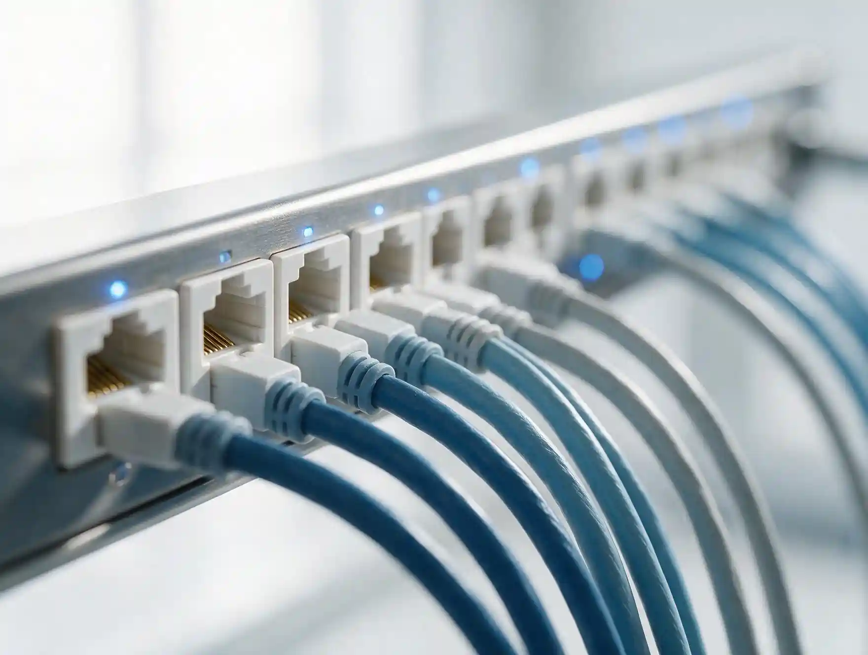 Structured network cabling and patch panel detail in a Saudi corporate server room