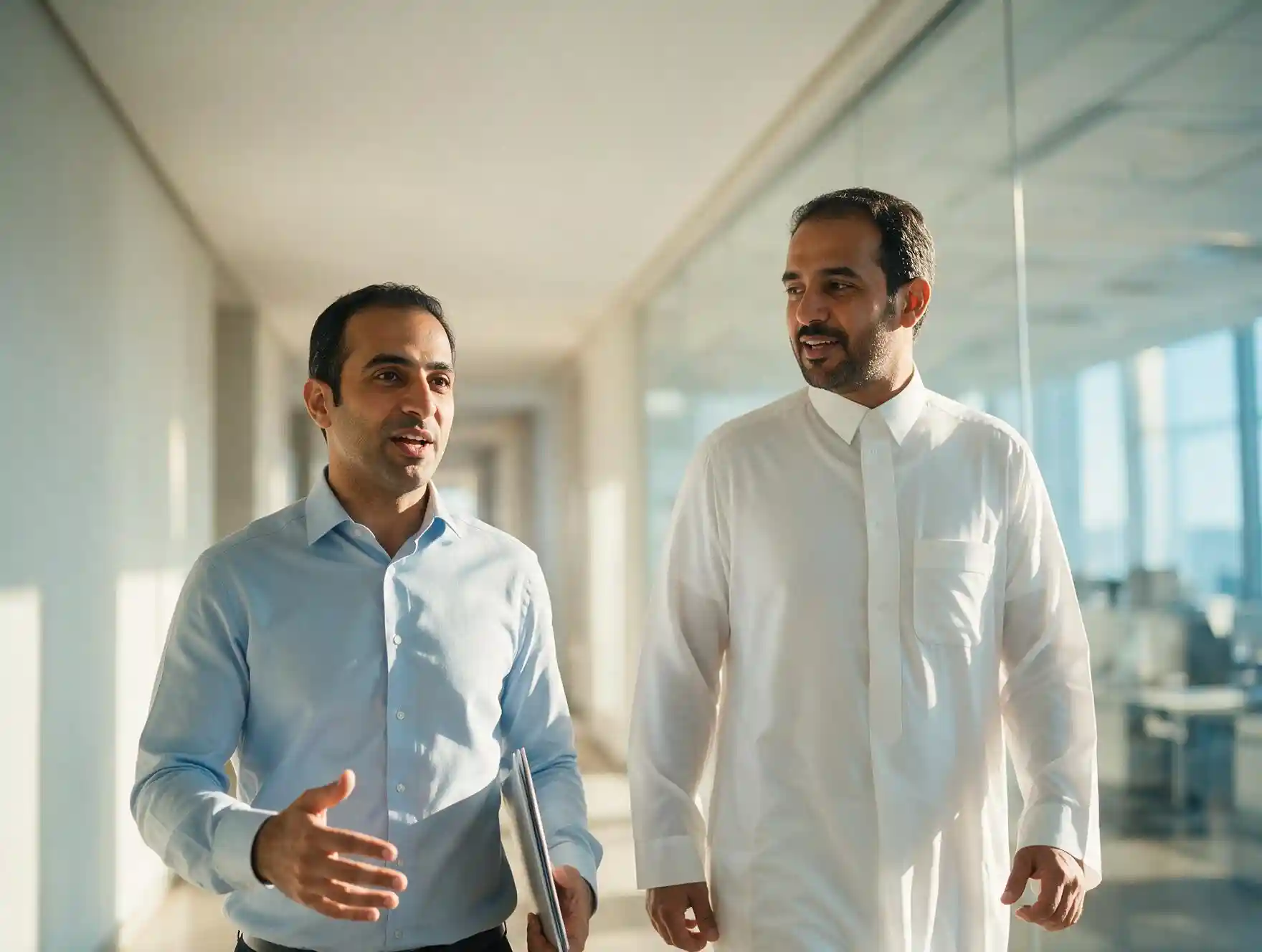 Blue Edge consultants discussing a cybersecurity programme with a client in Saudi Arabia