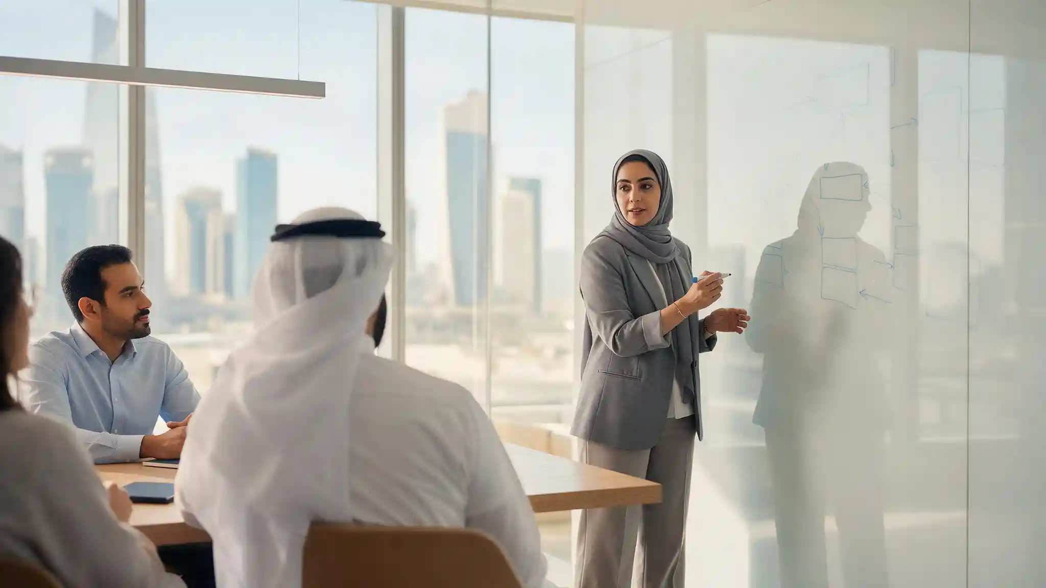 Blue Edge consultants planning a KnowBe4 awareness training rollout with a client team in Dammam Saudi Arabia