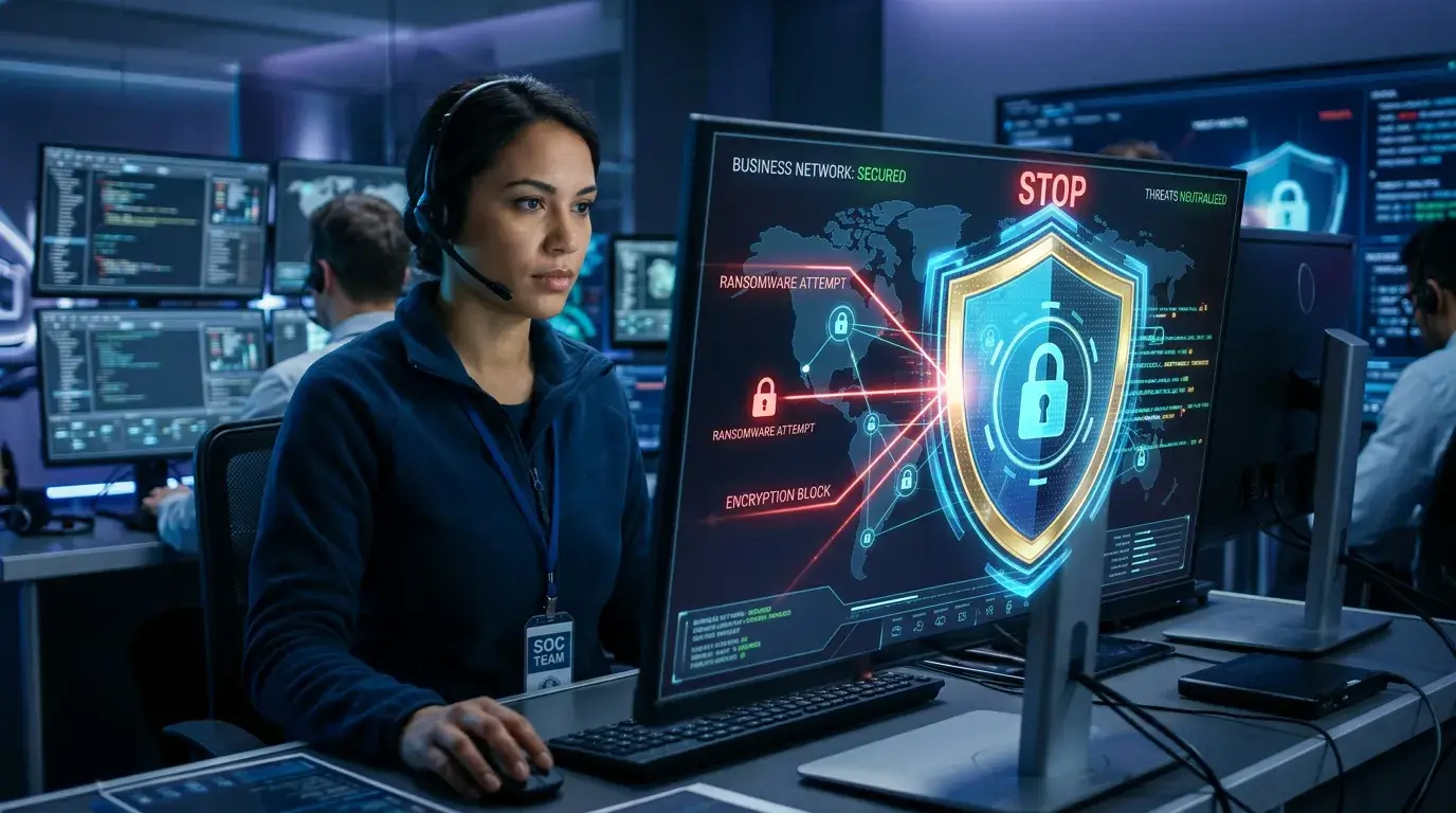 Protect your business from ransomware with endpoint security, data backups, threat monitoring, and cybersecurity best practices