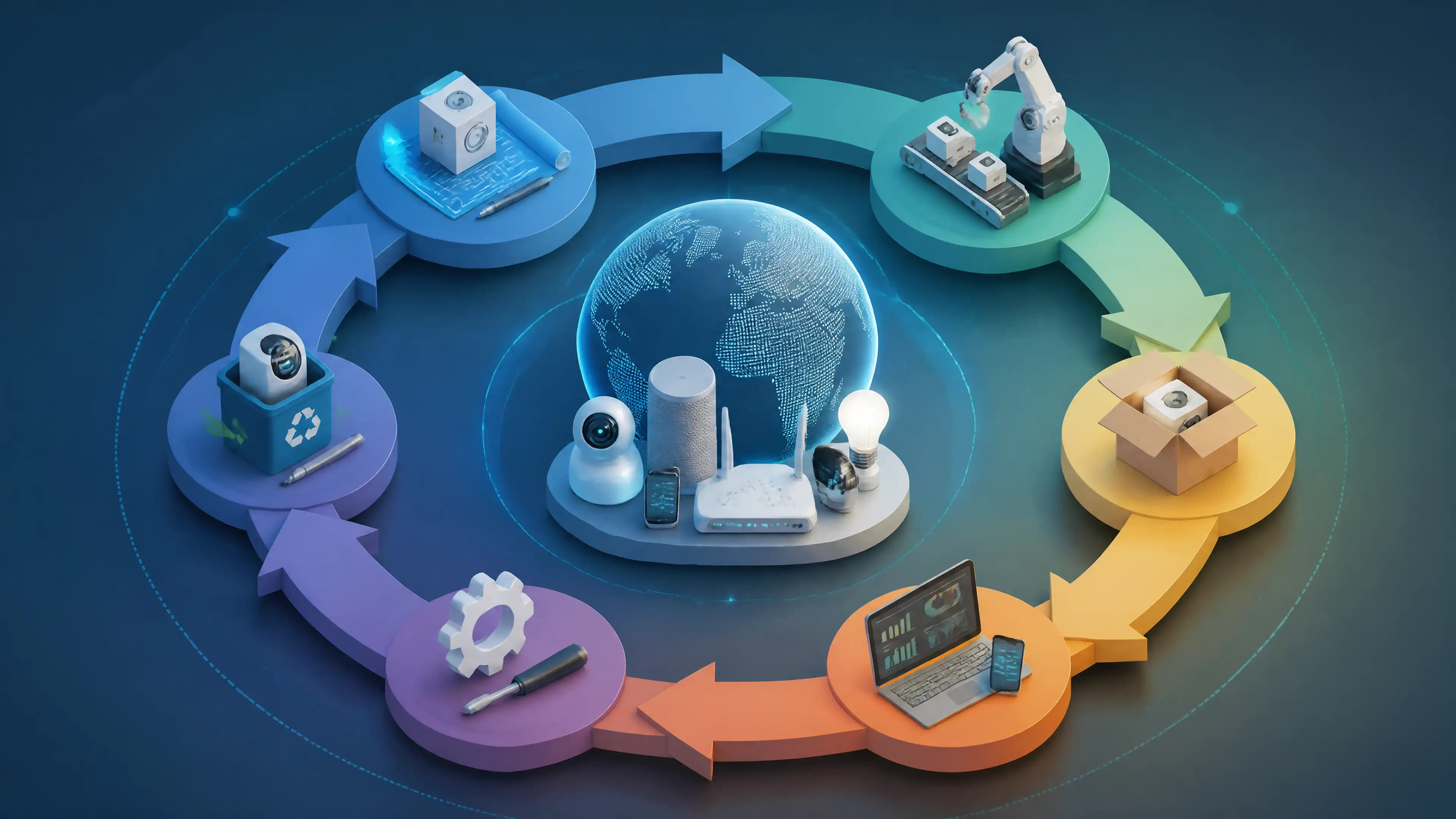 IoT device lifecycle management platform monitoring, securing, updating, and managing connected devices throughout their lifecycle