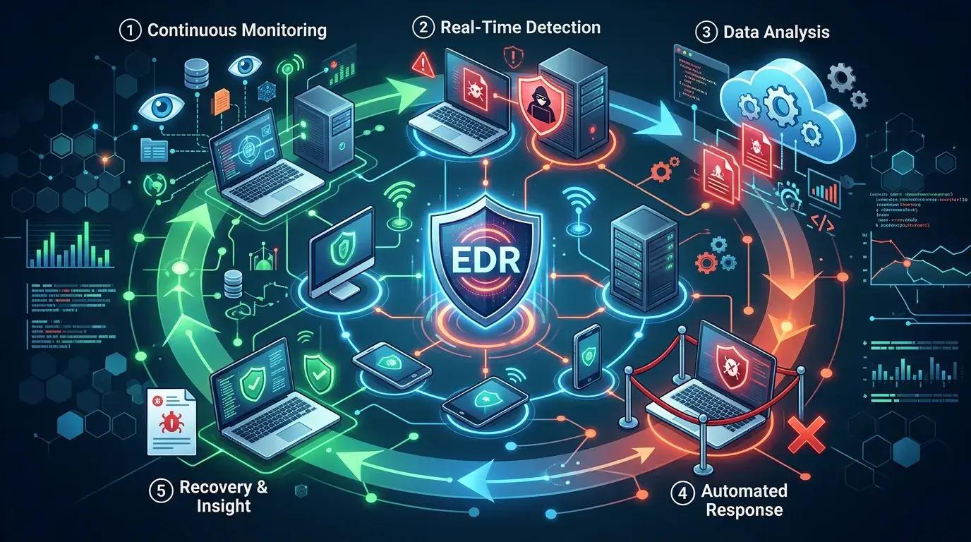 Endpoint detection and response protecting business devices through real-time threat detection and incident response