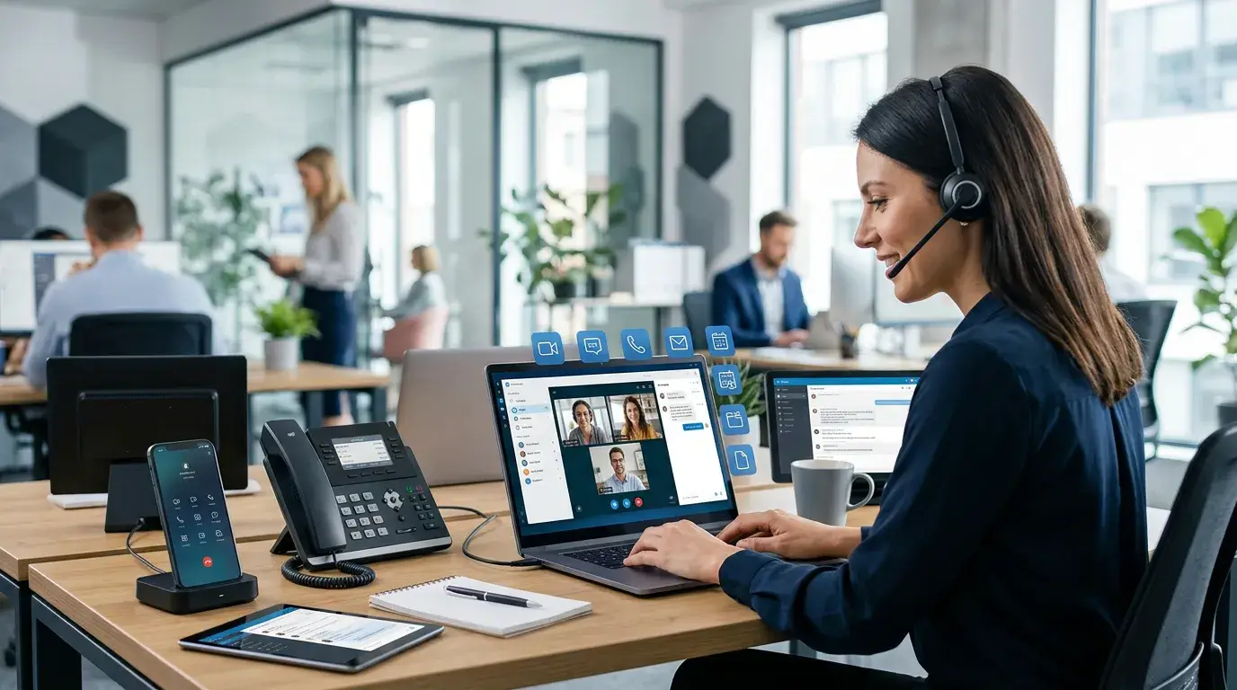 Unified communications platform connecting voice, video, messaging, and collaboration tools for enterprise communication