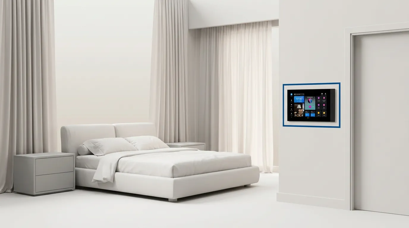 HyPanel Pro mounted beside the door of a calm villa bedroom