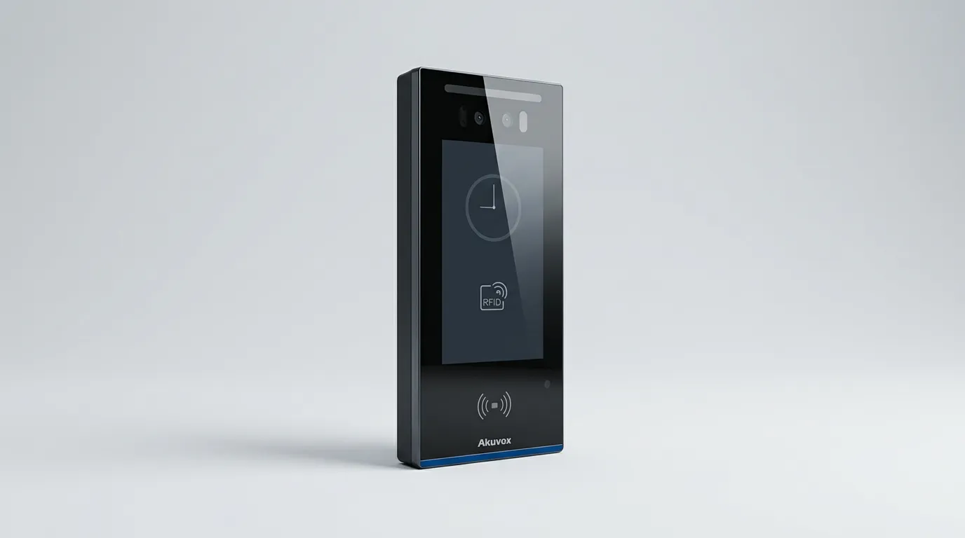 Akuvox A05S face recognition access terminal on a light grey background