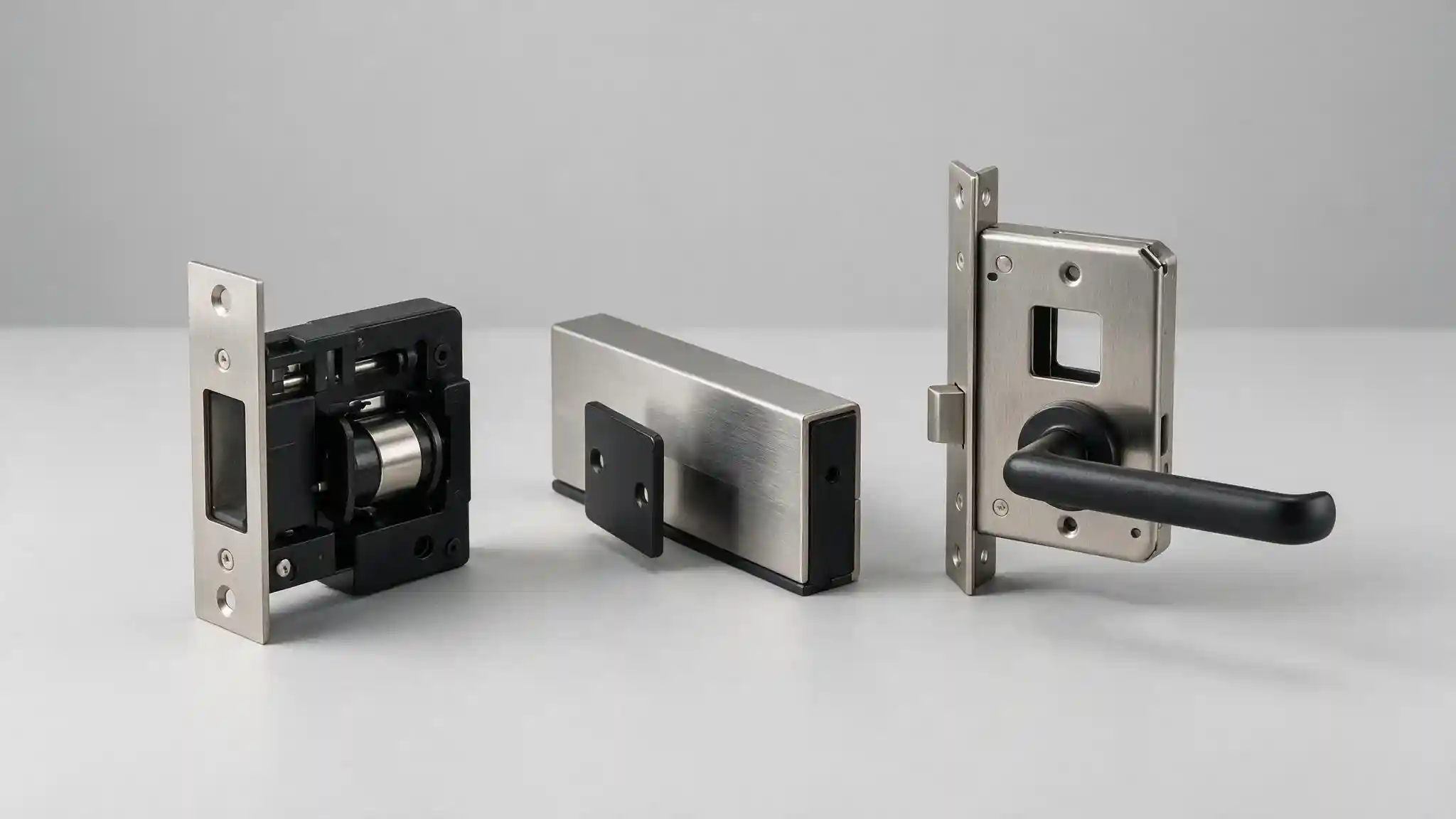 Comparison of electric strike, electromagnetic lock and electrified mortise lock hardware used on commercial doors