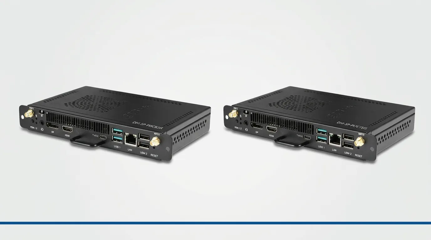 Dahua DHI-SP-PI5C82IS and DHI-SP-PI7C75IS OPS modules side by side on a grey background
