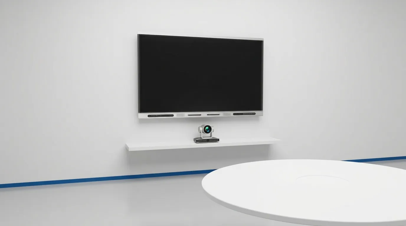 DHI-PKC-UC12D conference camera and DHI-PKC-WM1A speakerphone beside a Dahua whiteboard