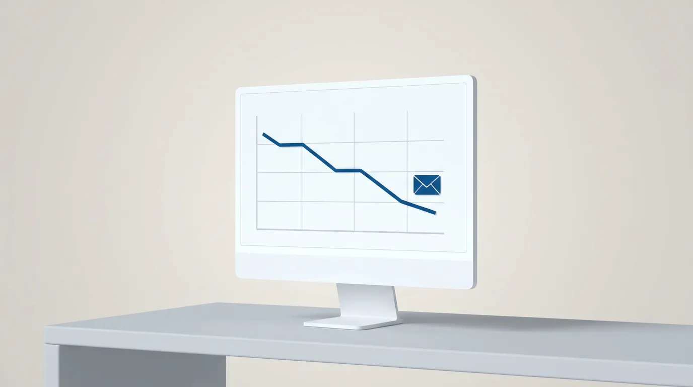 Abstract report on a monitor showing a falling phishing click-rate line in blue