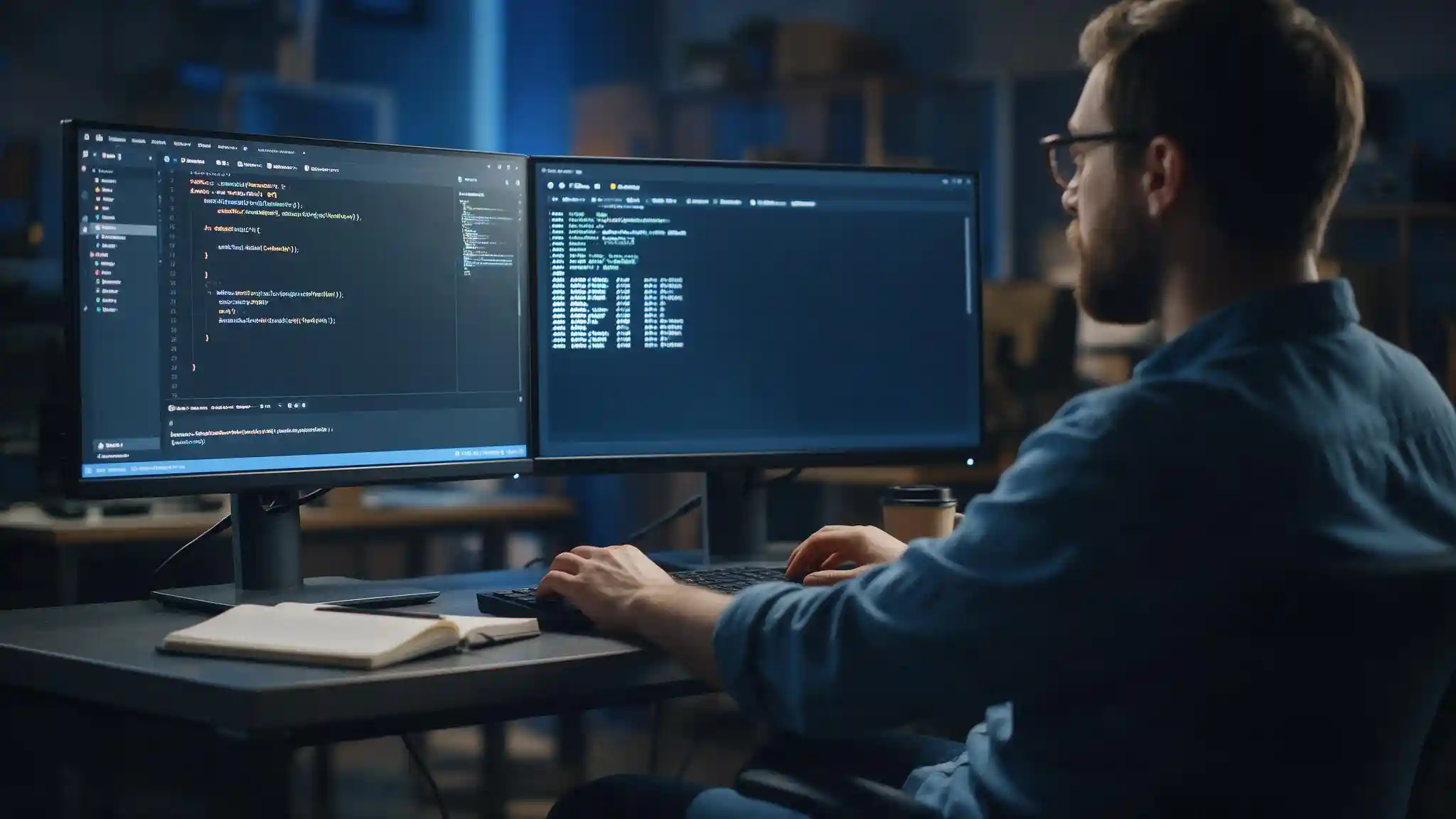 Developer reviewing application configuration for hardcoded credentials and secrets management in source code