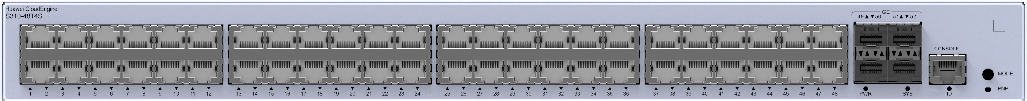 Huawei CloudEngine S310-48T4S front panel with 48 gigabit ports and 4 GE SFP ports and console port