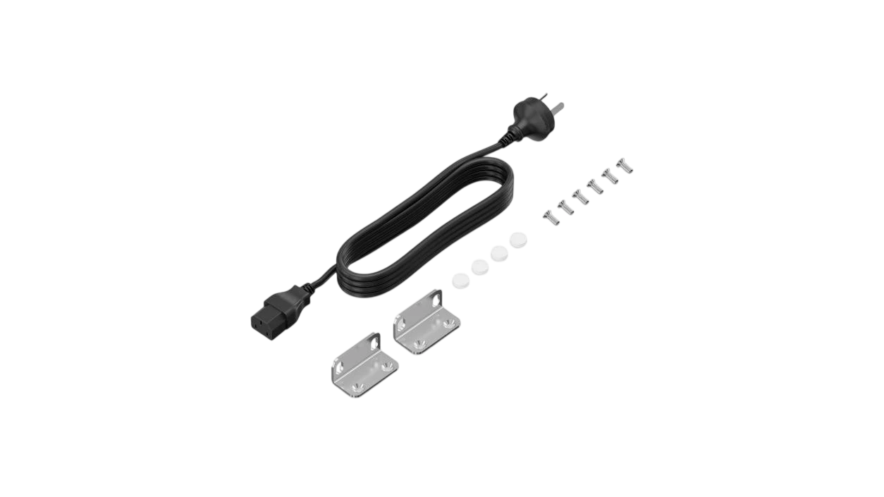 Huawei eKit S110-24T2SR package contents with power cord and rack mounting brackets