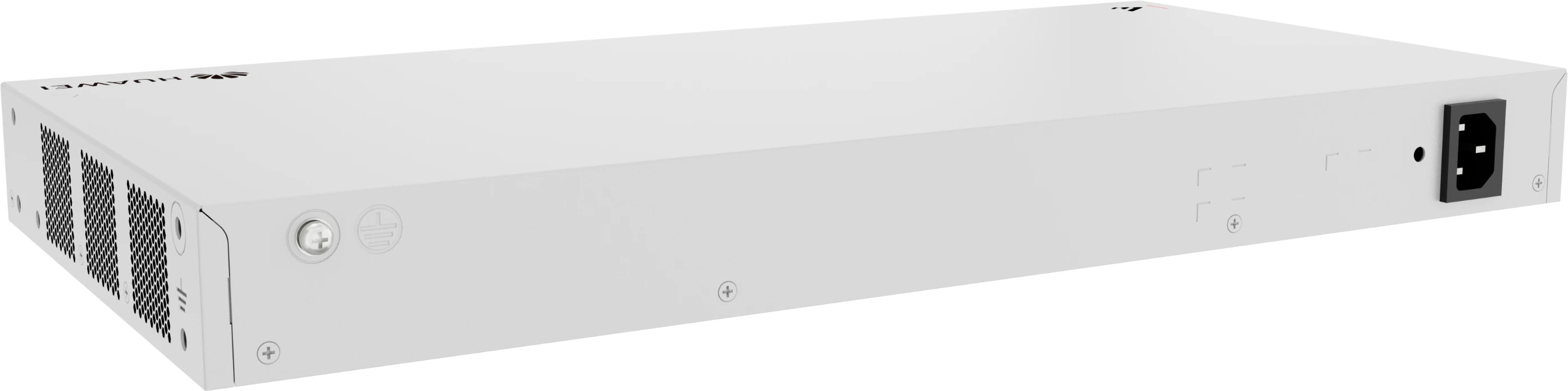 Huawei eKit S110E-24P2J rack switch rear angled view with left side ventilation