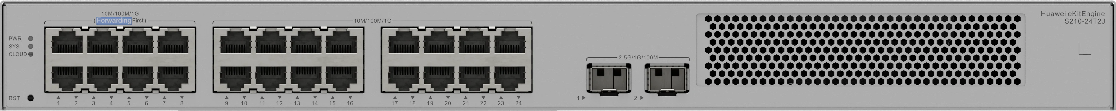 Huawei eKitEngine S210-24T2J front panel with 24 gigabit ports and 2 SFP ports