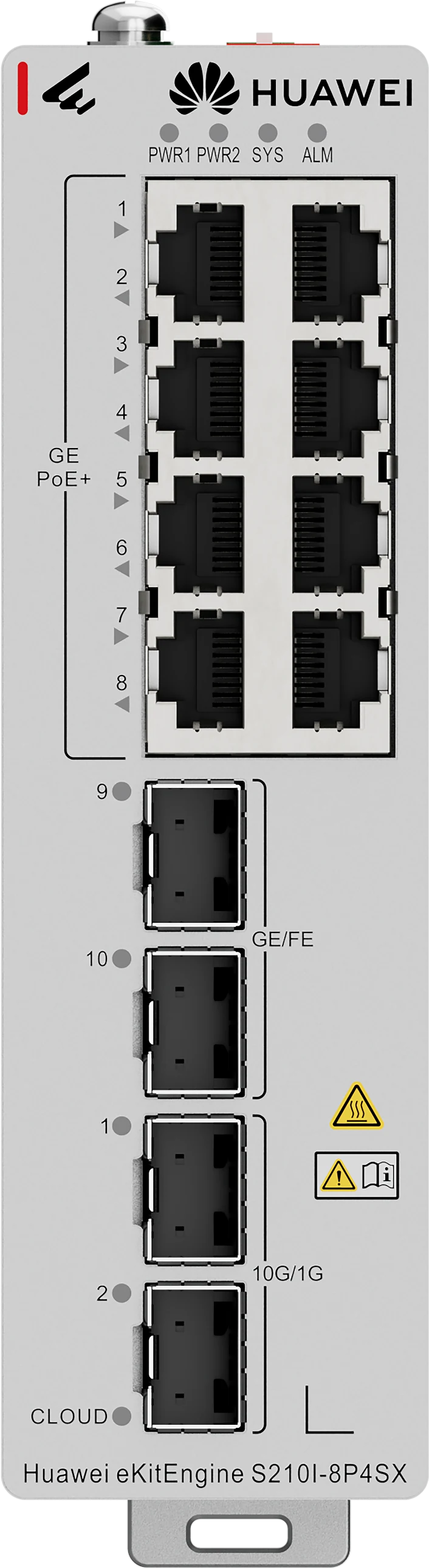 Huawei eKitEngine S210I-8P4SX industrial PoE+ switch front view