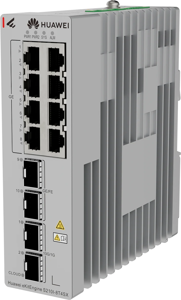 Huawei eKitEngine S210I-8T4SX industrial switch front right angle view