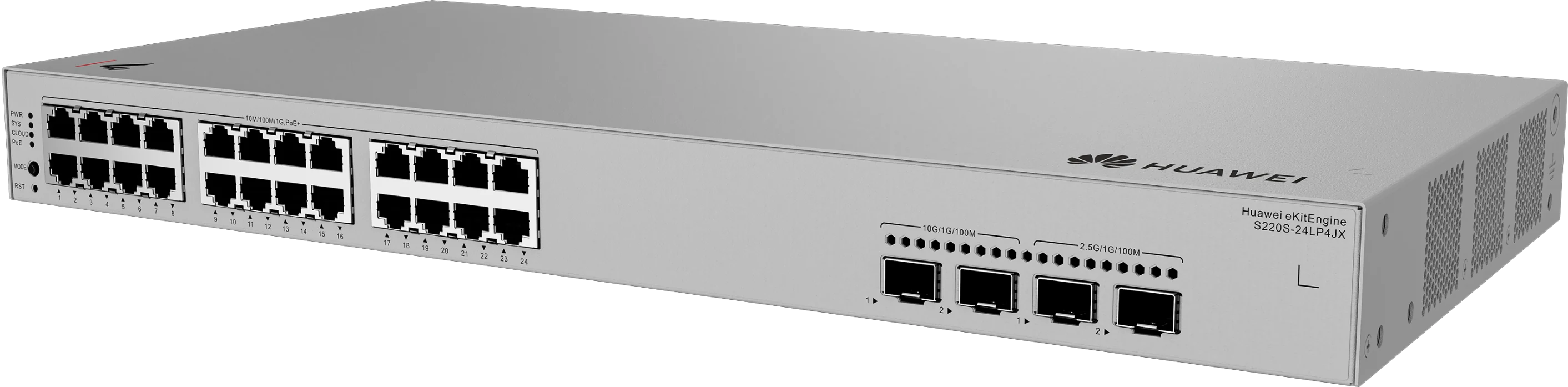 Huawei eKitEngine S220S-24LP4JX switch front right angle view