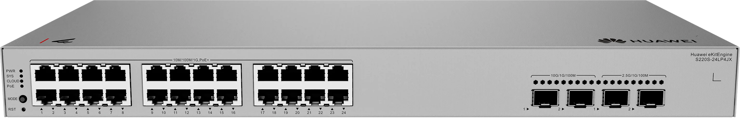 Huawei eKitEngine S220S-24LP4JX 24 port PoE+ switch front view