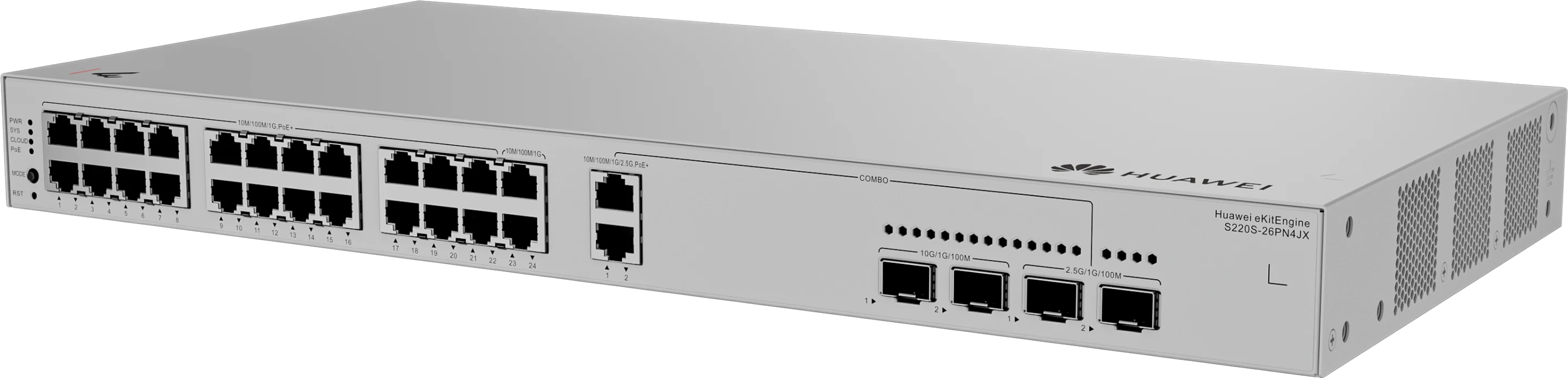 Huawei eKitEngine S220S-26PN4JX switch front right angle view