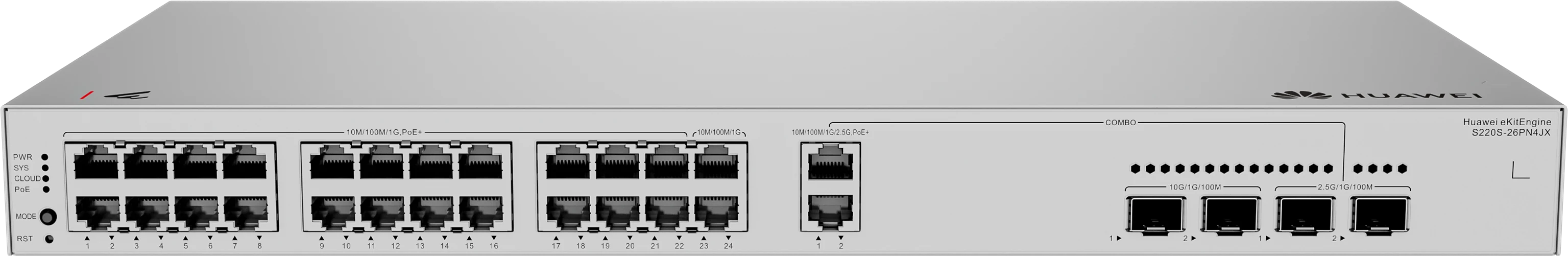 Huawei eKitEngine S220S-26PN4JX PoE+ switch front view