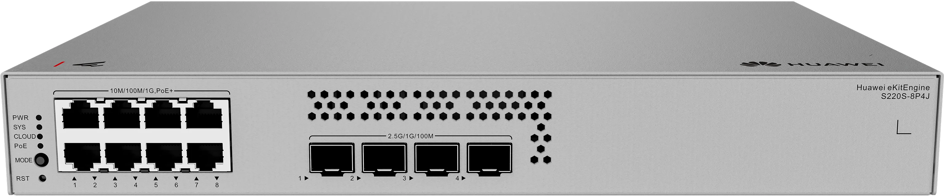 Huawei eKitEngine S220S-8P4J 8 port PoE+ switch front view