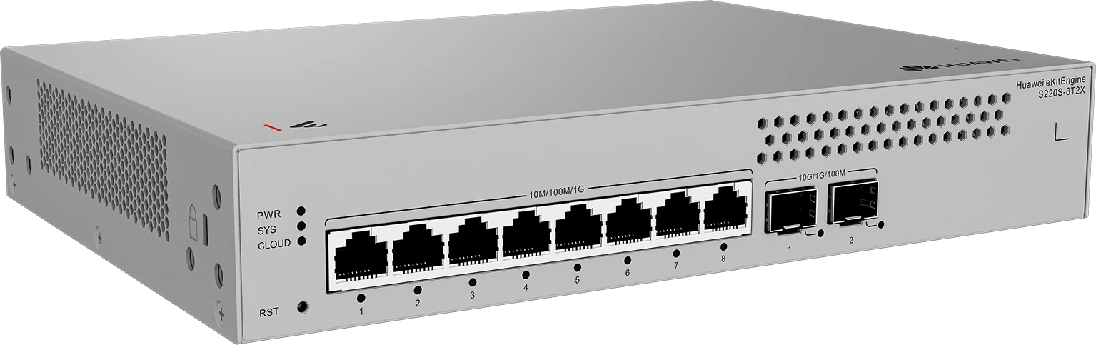 Huawei eKitEngine S220S-8T2X switch front left angle view