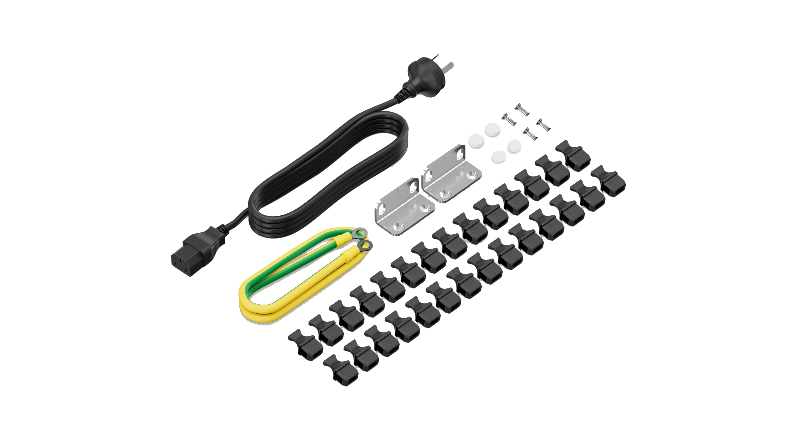 Huawei eKitEngine S310-24J4X accessories kit with power cord and grounding cable and rack mount brackets and SFP port dust caps