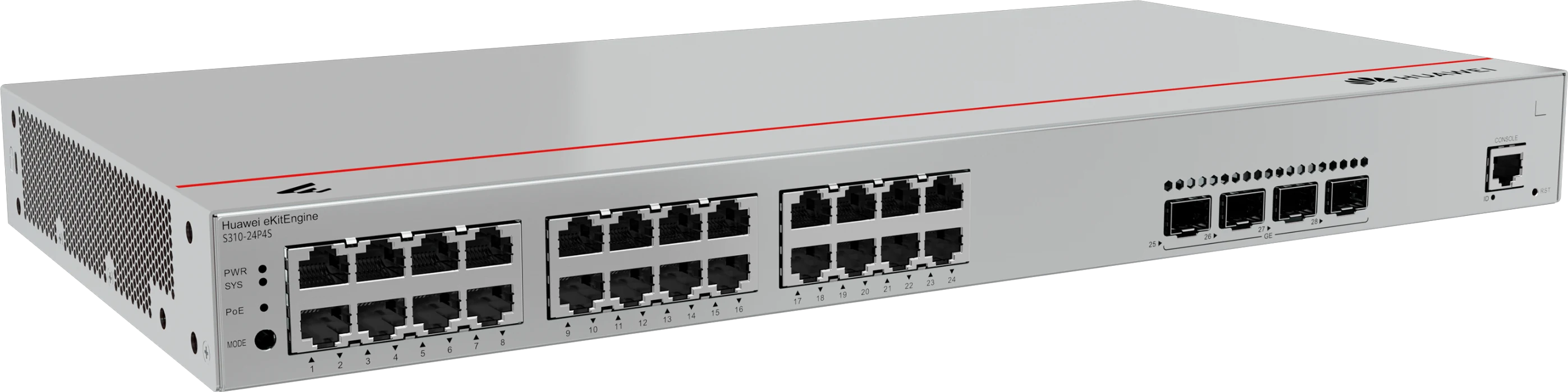 Huawei eKitEngine S310-24P4S switch front left angle view