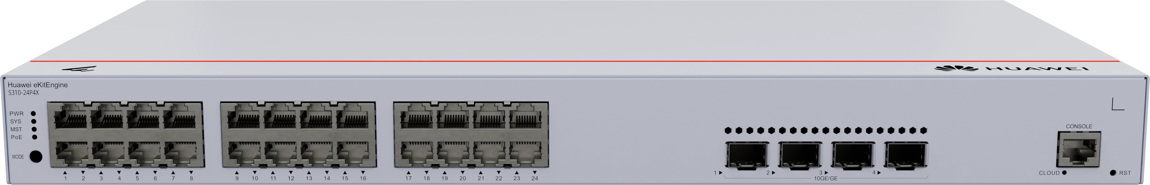 Huawei eKitEngine S310-24P4X 24 port PoE+ switch front view