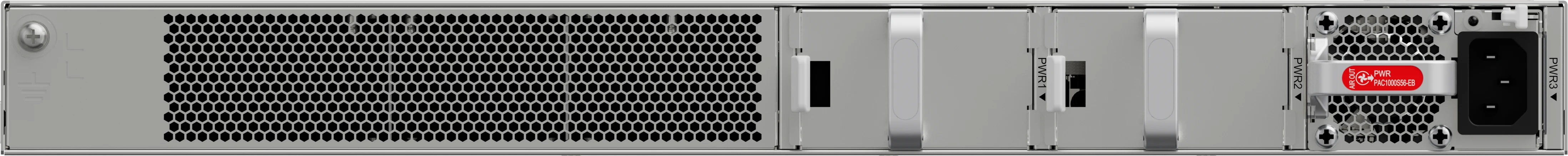 Huawei eKitEngine S310-24U4X rear panel with PAC1000S56-EB 1000W power module and spare power slots