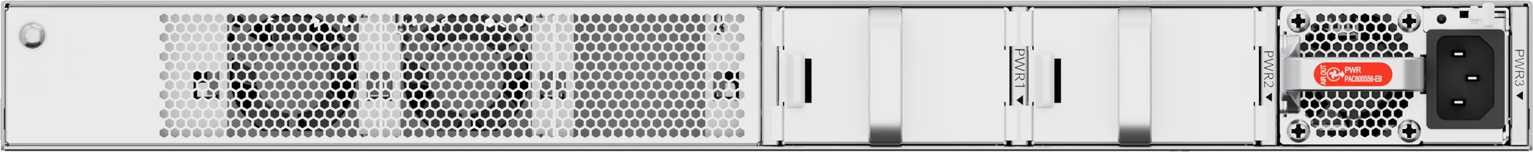 Huawei eKitEngine S310-48P4X-M rear panel with three modular power slots and PAC600S56-EB power module