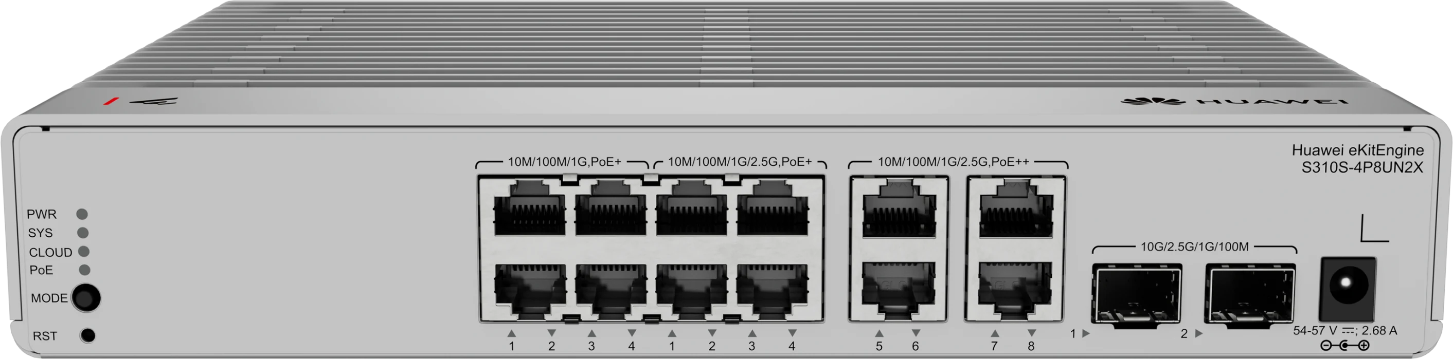 Huawei eKitEngine S310S-4P8UN2X fanless PoE++ switch front view