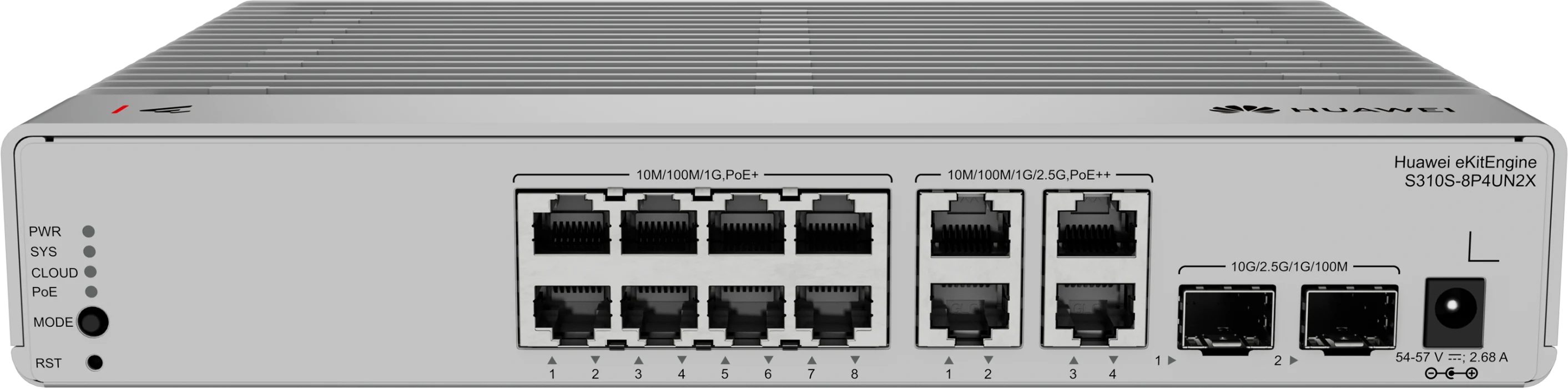 Huawei eKitEngine S310S-8P4UN2X fanless PoE++ switch front view