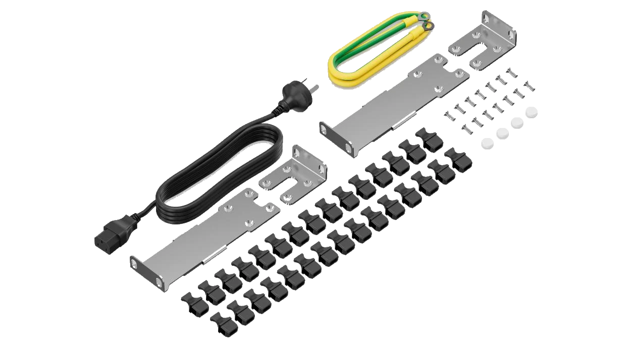 Huawei eKitEngine S530-24ST4XE accessories kit with power cord and grounding cable and rack mount brackets and SFP port dust caps