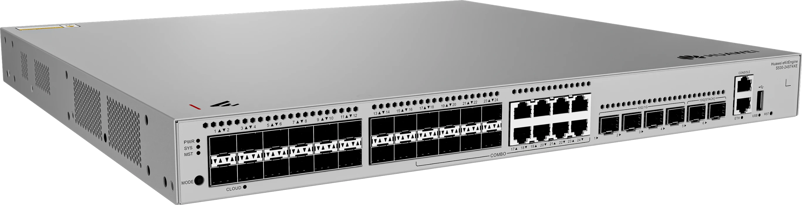 Huawei eKitEngine S530-24ST4XE switch front left angle view