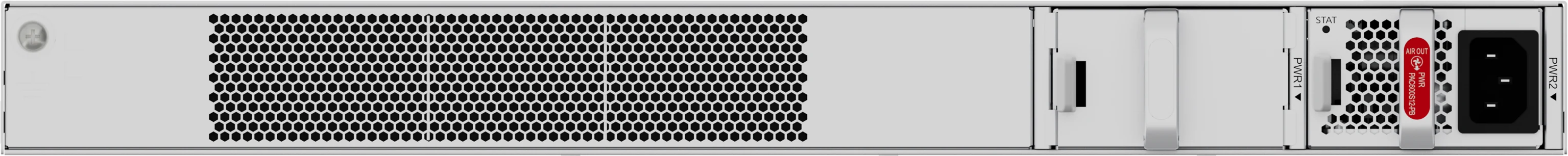 Huawei eKitEngine S530-48T4XE rear panel with hot swappable PAC600S12-PB power module and spare power slot
