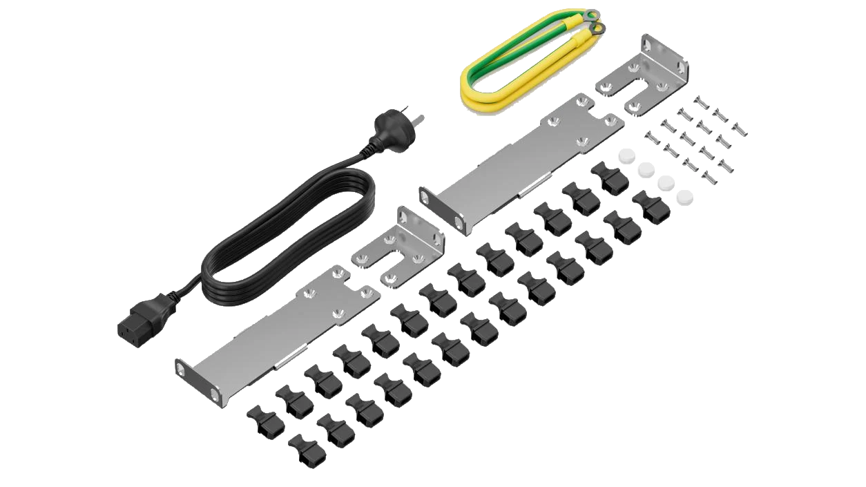 Huawei eKitEngine S620-24T16X8Y2CZ accessories kit with power cord and grounding cable and rack mount brackets and SFP port dust caps