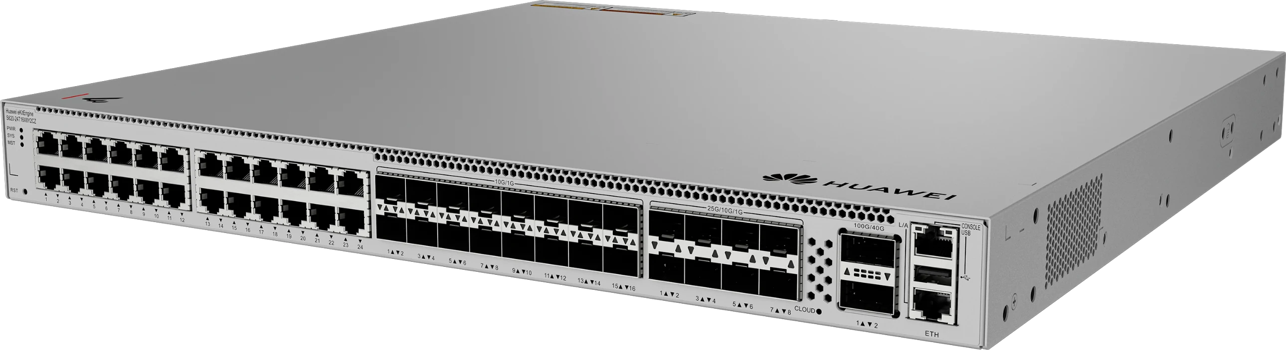 Huawei eKitEngine S620-24T16X8Y2CZ switch front right angle view